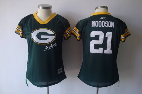 Packers #21 Charles Woodson Green 2011 Women's Field Flirt Stitched NFL Jersey